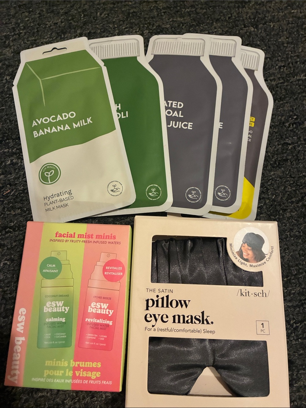 Skincare Bundle 5 ESW Face Masks, ESW Beauty Facial Mist Minis, Kitsch Eye Mask